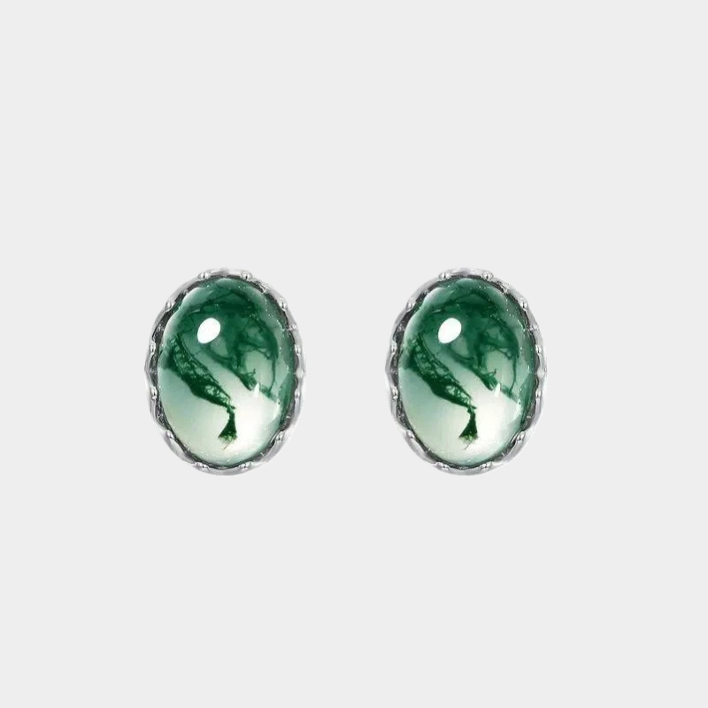 Moss Agate Cabochon Earrings Unisex