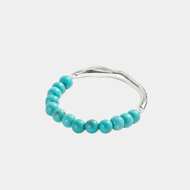 Turquoise Round Bead Band Open Ring - OOAKB