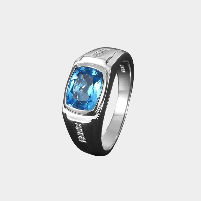 S925 Silver Topaz Men's Ring 3ct