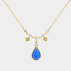Blue Opal 14K Gold Water Drop Pendant Collarbone Necklace