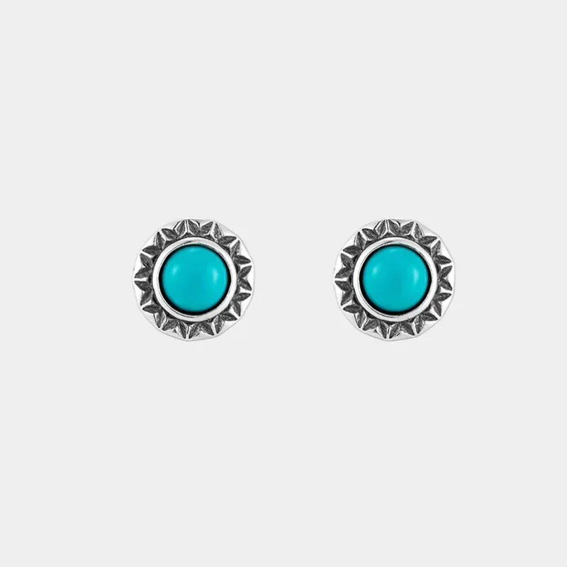 S925 Silver Vintage Antiqued Turquoise Earrings - OOAKB