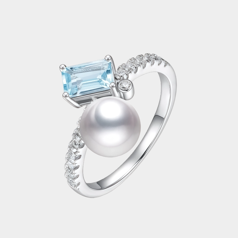 Blue Topaz S925 Silver Saltwater Pearl Ring