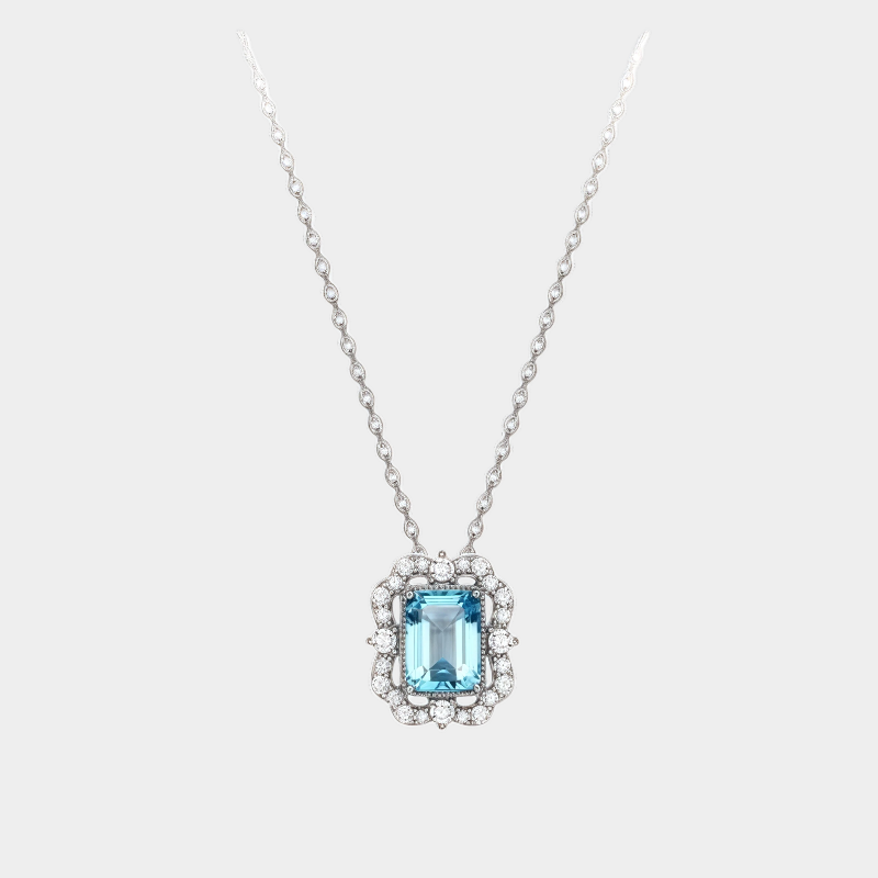 Topaz S925 Rhodium Plated Square Candy Necklace