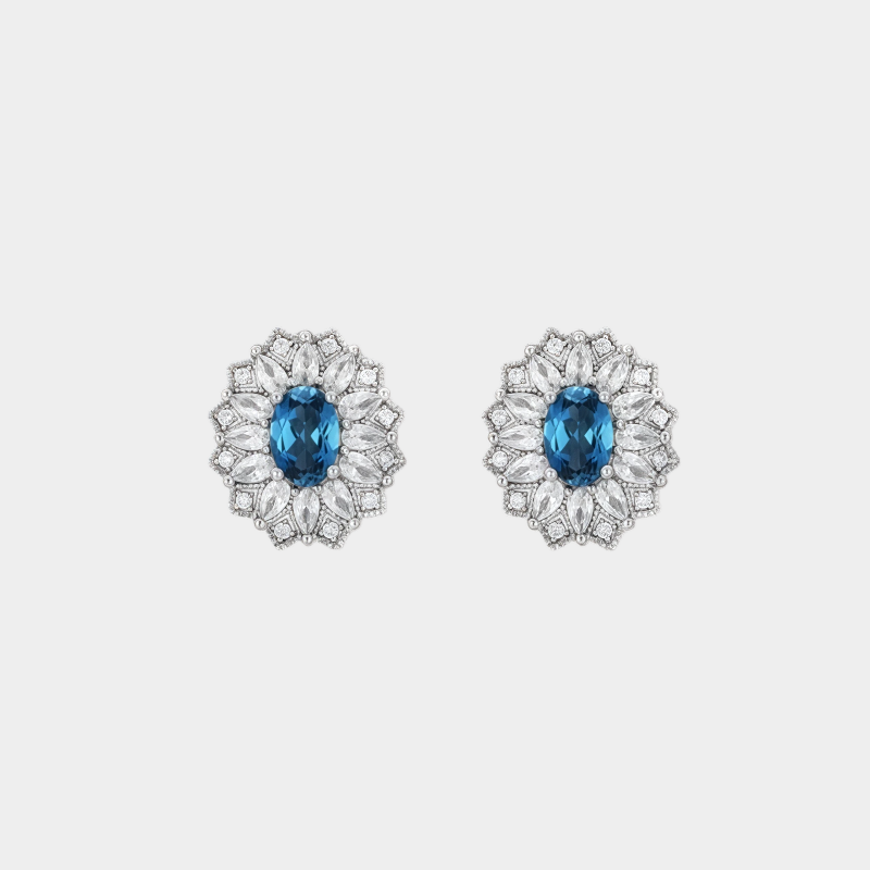 Topaz London Blue Sunflower Earrings S925 Silver Women's Style