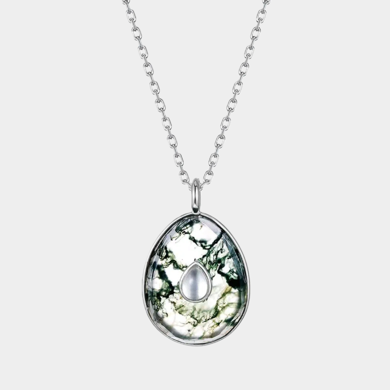 Women's Oval Moss Agate Clavicle Necklace