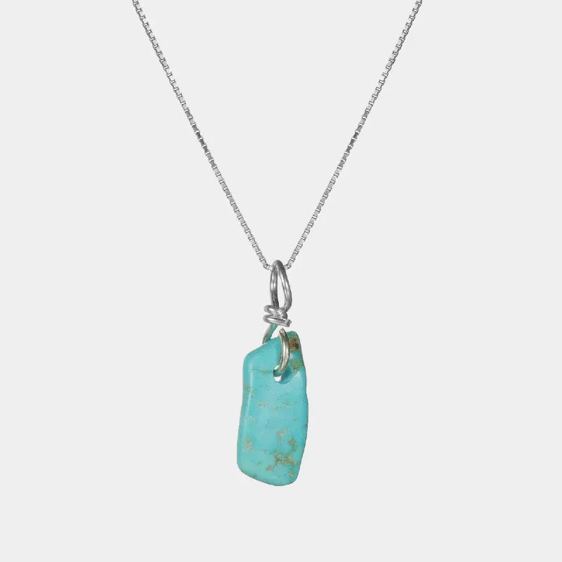 S925 Sterling Silver Natural Raw Turquoise Pendant Necklace - OOAKB