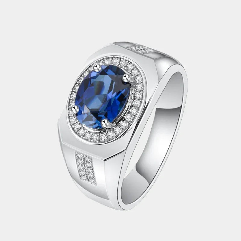Silver Plated Gold Thickened Wide Sapphire Men's Ring - OOAKB