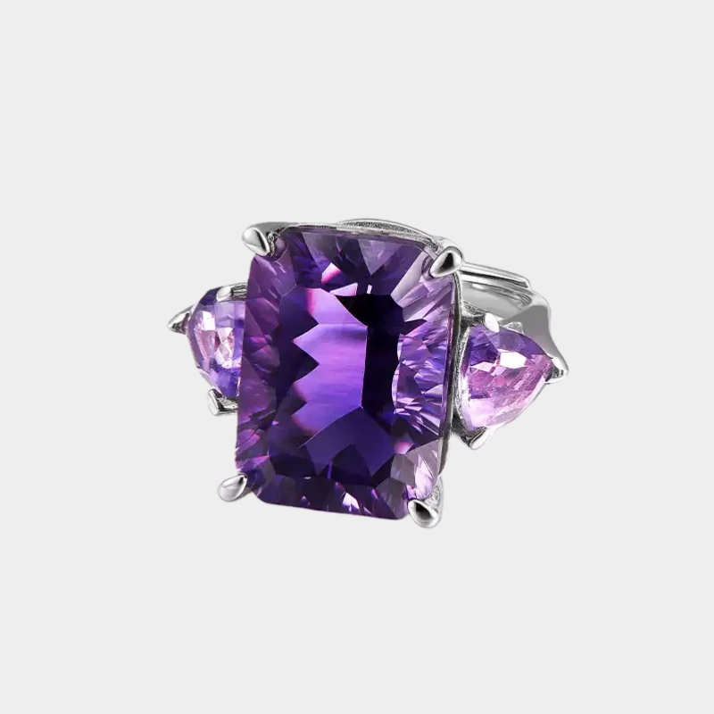 Natural Amethyst Adjustable Open Ring