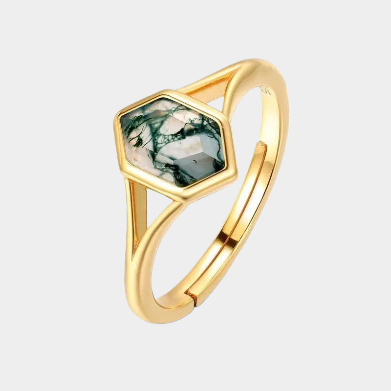 Geometric Moss Agate Open Ring