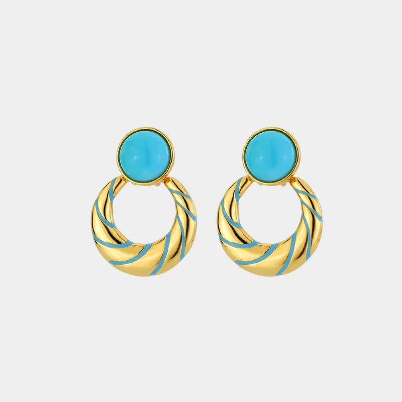 Turquoise Moon-Round S925 Silver Earrings - OOAKB