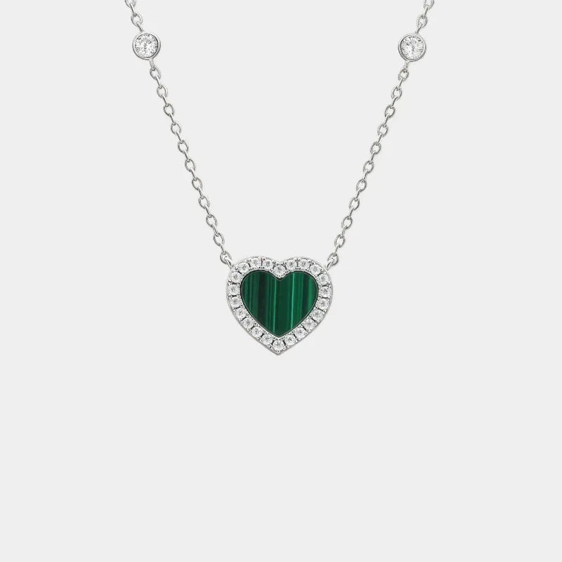 Malachite Heart Collar Necklace S925 Silver - OOAKB