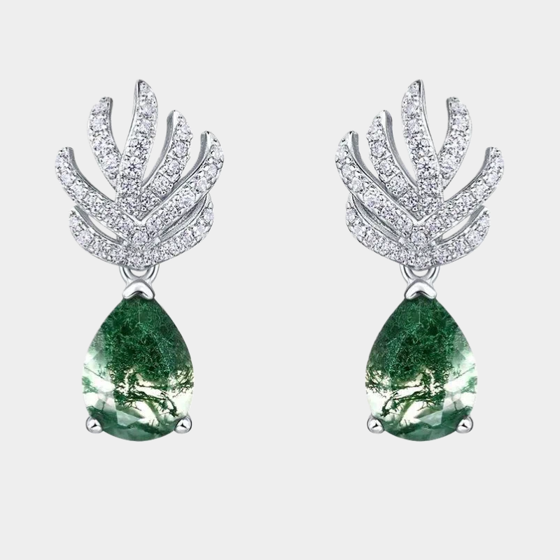 Elegant Teardrop Moss Agate Earrings
