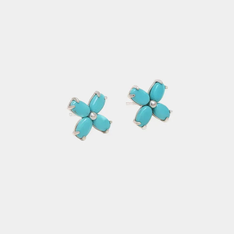 Natural Turquoise Clover Luxury Earrings - OOAKB