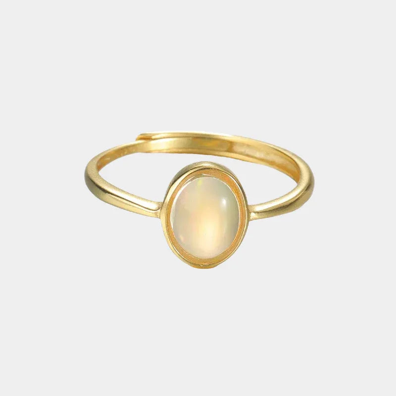 Silver Plated Gold Egg-Shaped Opal Ring - OOAKB