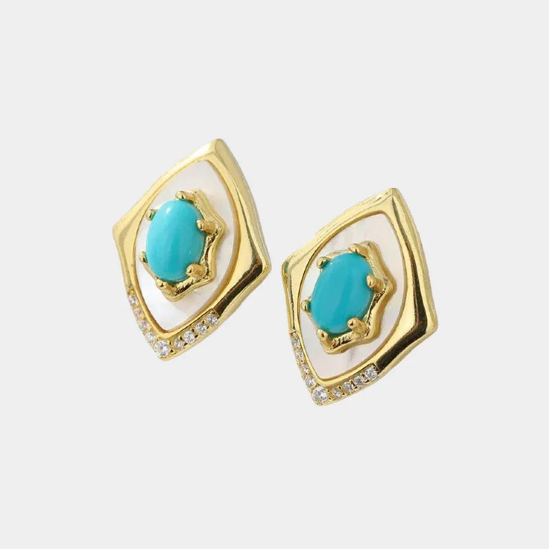 Turquoise Sleeping Beauty Mother of Pearl S925 Silver Earrings - OOAKB