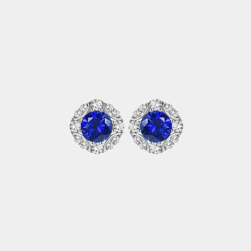 Royal Blue Sapphire S925 Silver Rhodium-Plated Earrings - OOAKB