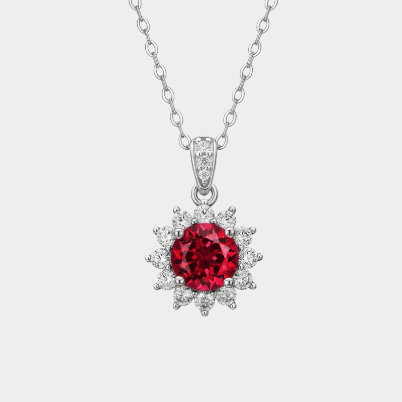 Brilliant Series Four-Claw Ruby Sunflower Necklace S925 Silver Women's Style