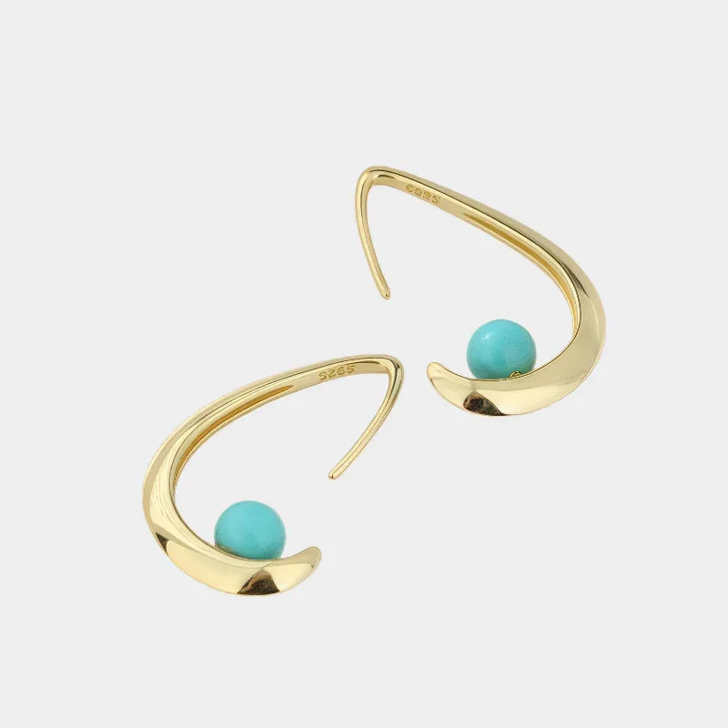 Turquoise Round Bead Teardrop Earrings - OOAKB