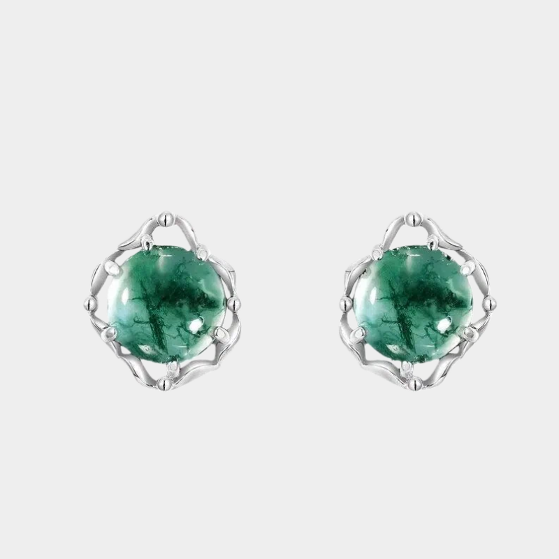 Moss Agate Earrings Unisex S925 Silver
