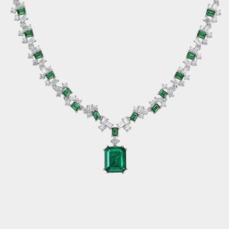 Emerald Full-Diamond Court Style Necklace Women's Style S925 Silver