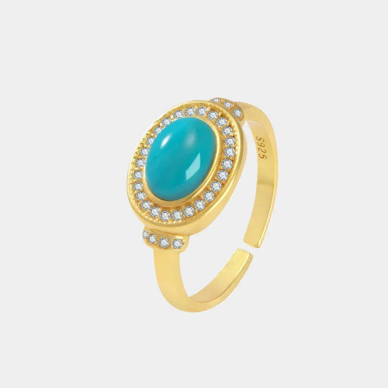 Turquoise Egg-Shaped S925 Silver Open Ring - OOAKB