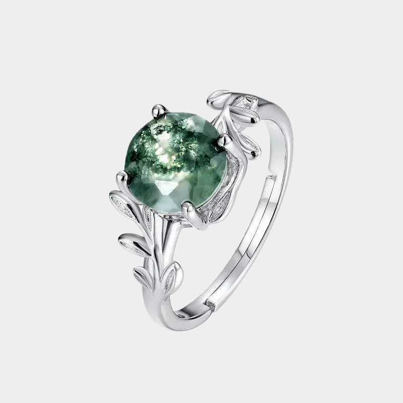 Temperament Style Moss Agate Open Ring