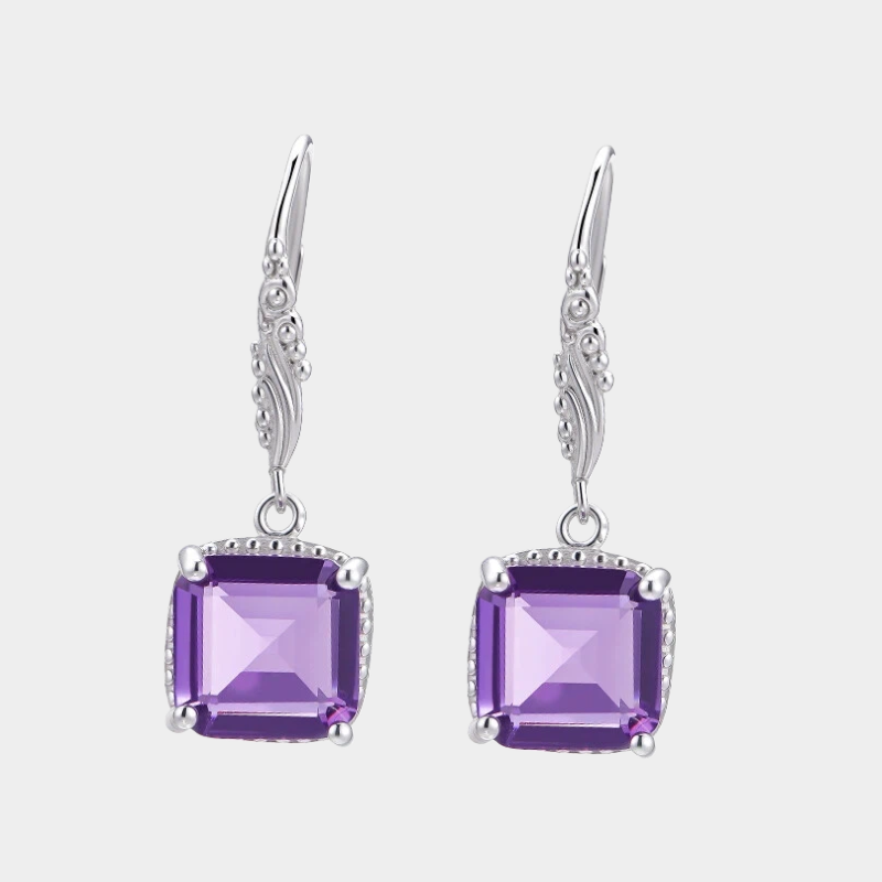 Lilac Series Square Sugar Amethyst Earrings