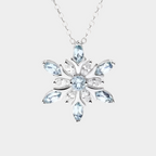 Aquamarine Snowflake Necklace S925 Silver