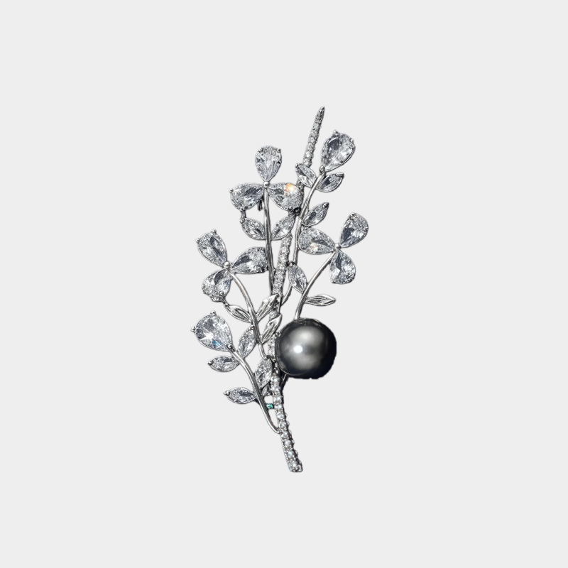 Black Pearl Vine Brooch S925 Silver Women's Style