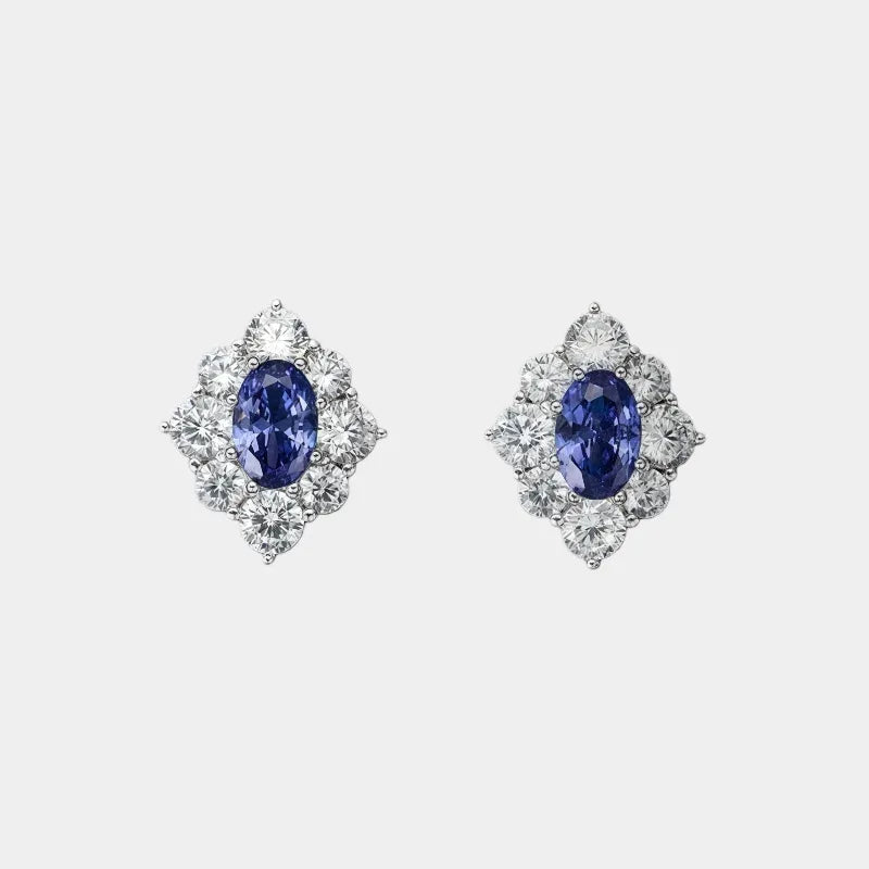 Tanzanite Diamond-Shaped Earrings S925 Silver Women's Style - OOAKB