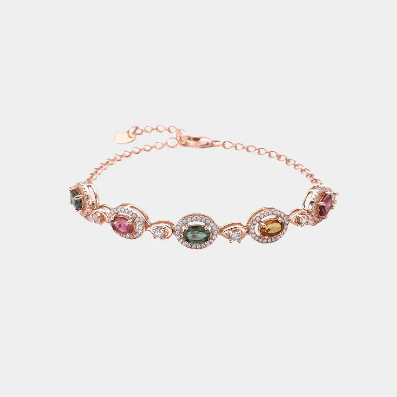 Colored Tourmaline Bracelet S925 Silver Women's Style - OOAKB