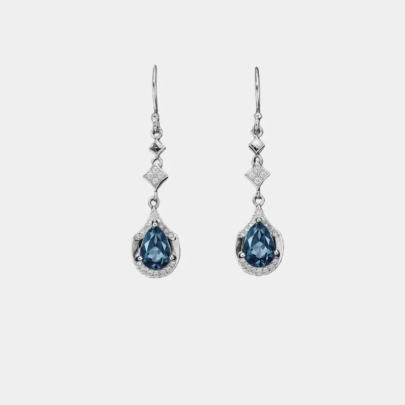 Blue Topaz Teardrop Hook Earrings — isolated front view of the earring pair