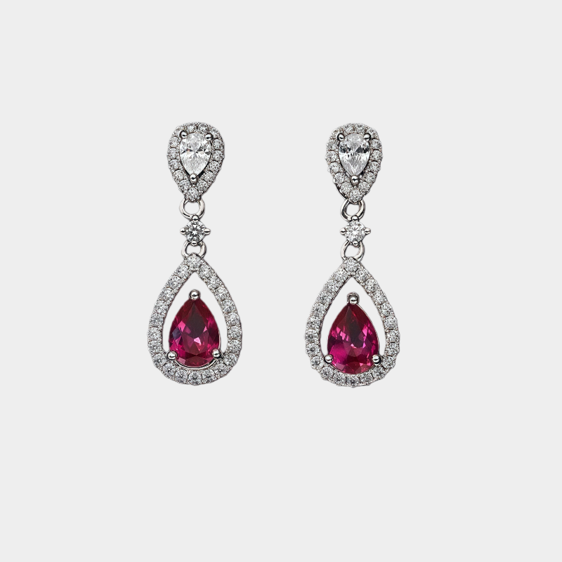 Pigeon Blood Ruby Teardrop Earrings S925 Silver Women's Style