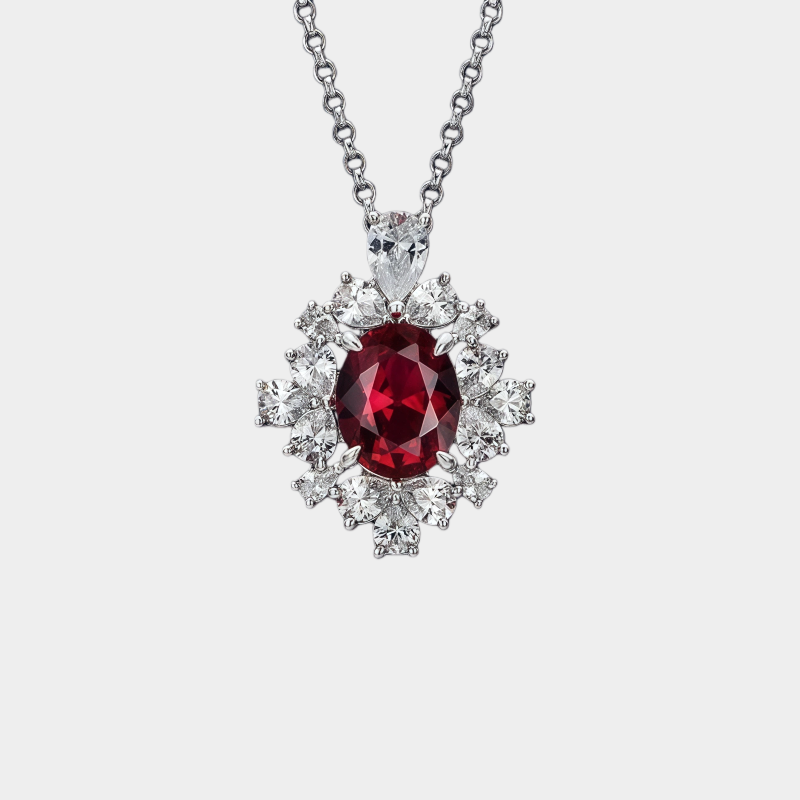 Ruby Pendant Necklace S925 Silver Women's Style