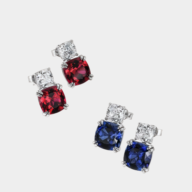 Ruby & Sapphire Lighthouse Earrings S925 Silver Women's Style