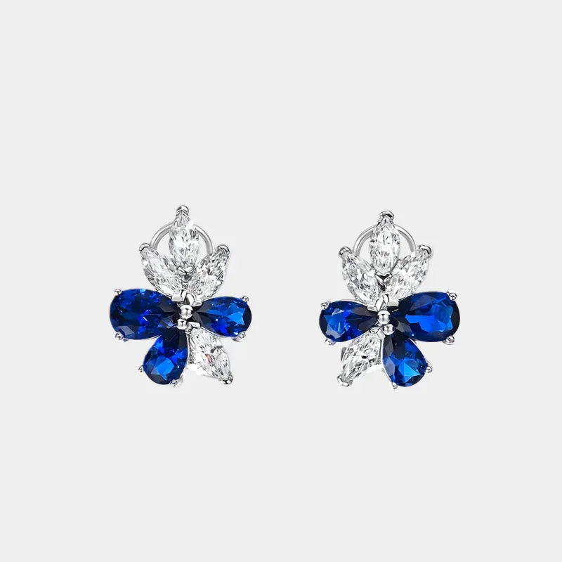Sapphire Flower Earrings S925 Silver Women's Style - OOAKB