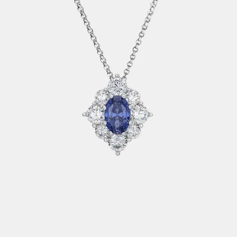 Tanzanite Diamond Pendant Necklace S925 Silver Women's - OOAKB