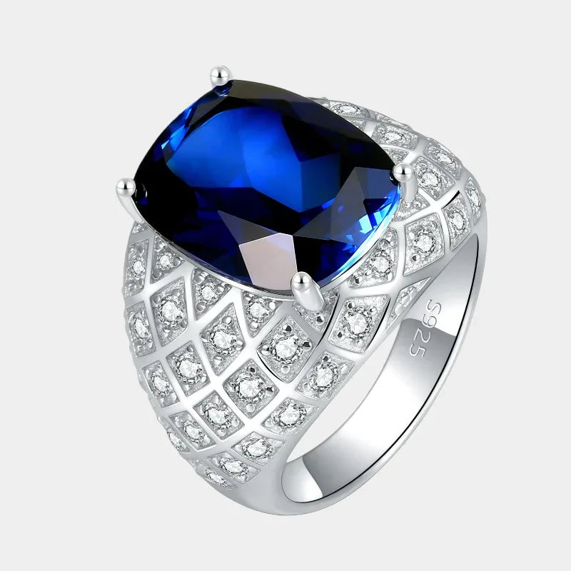 Silver Plated Gold Royal Blue Sapphire Men's Ring - OOAKB