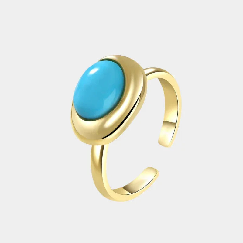 Turquoise Egg-Shaped S925 Silver Open Ring - OOAKB