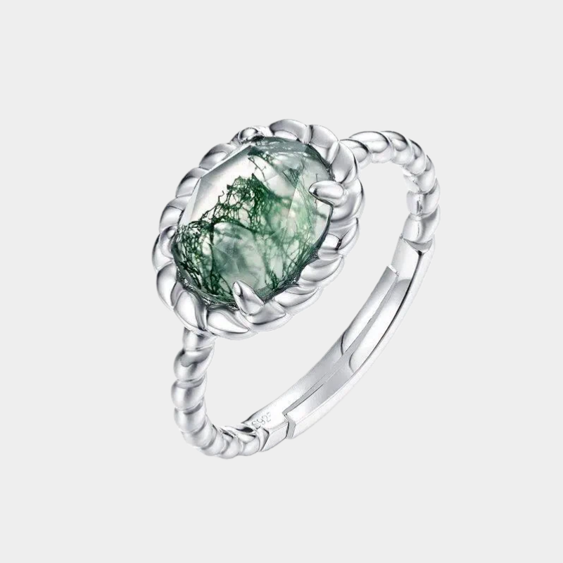 Moss Stone Twisted Claw Setting Adjustable Ring