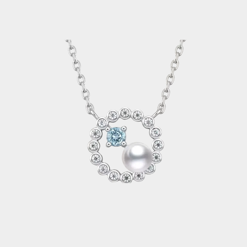 Sea Blue Topaz S925 Silver Saltwater Pearl Necklace