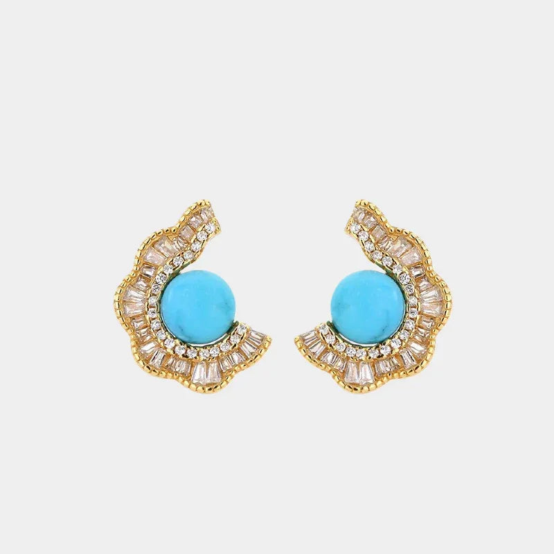 Turquoise Round Bead S925 Silver Earrings - OOAKB