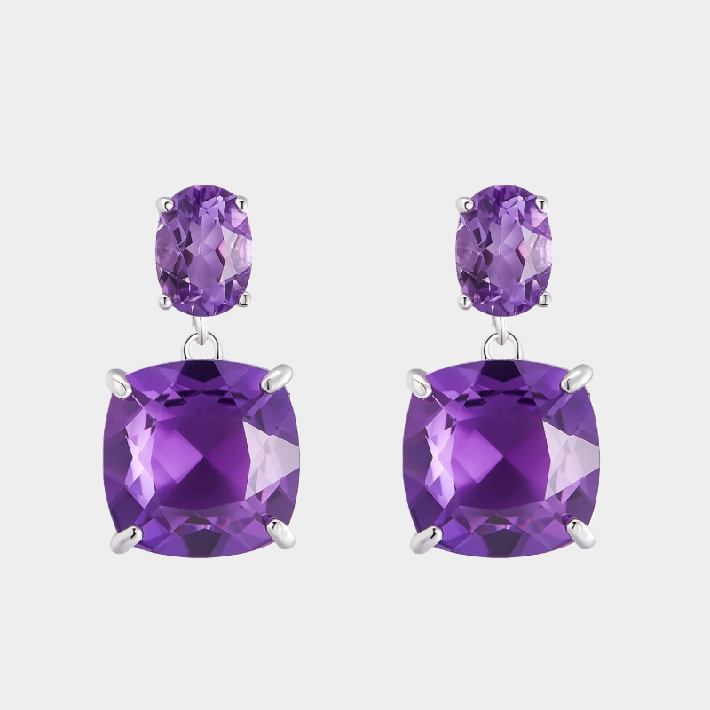 Natural Amethyst Double-Stone Earrings
