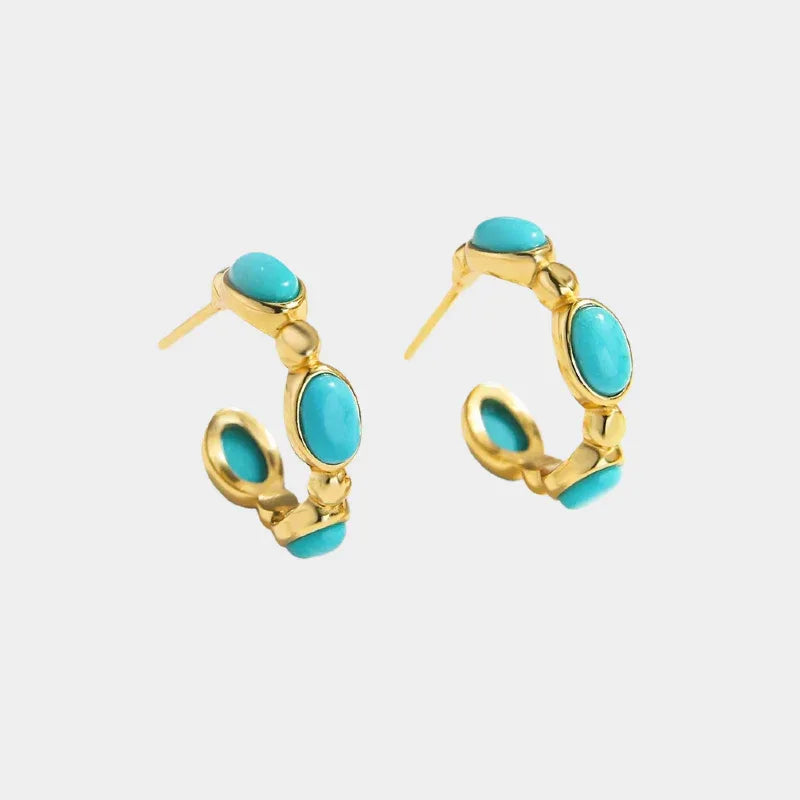Turquoise Egg-Shaped S925 Silver Luxury Earrings - OOAKB