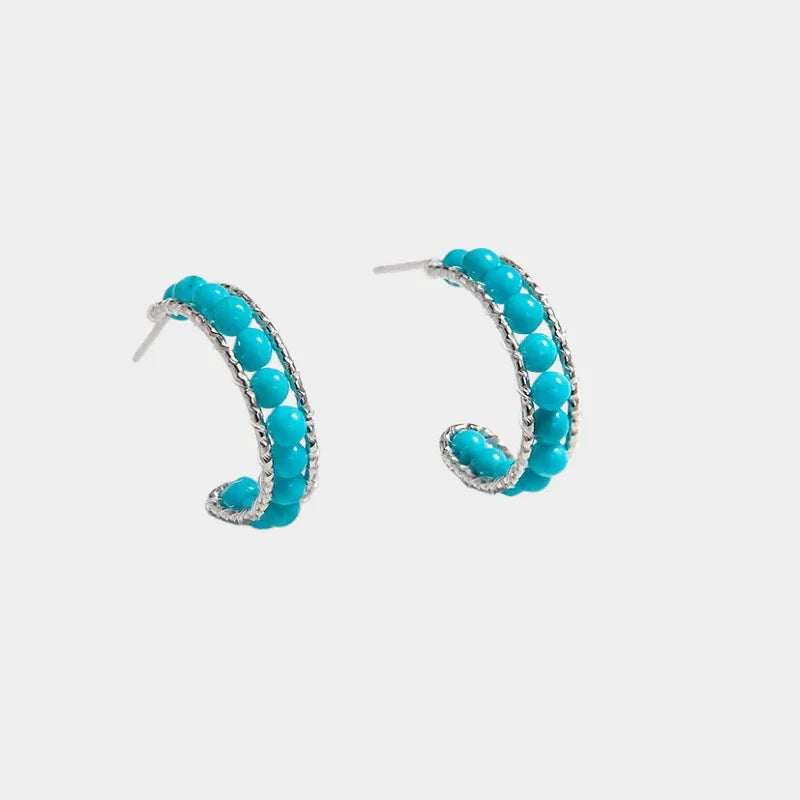 Natural American Turquoise Millet Bead U-Shaped Oval Earrings - OOAKB