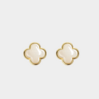 3D Lucky Clover Hetian Jade Stud Earrings S925 Silver Women's Style