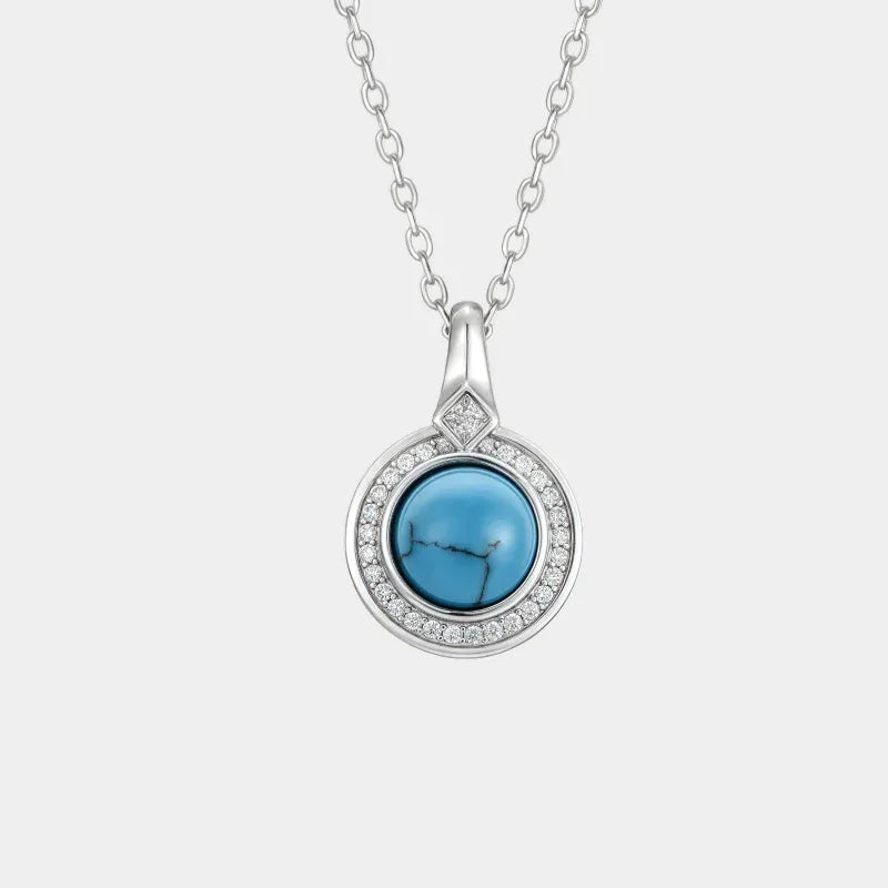 Round Disc Turquoise Necklace S925 Silver Women's Style - OOAKB