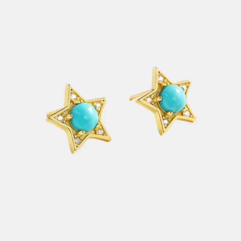 Natural Turquoise Star Round Earrings - OOAKB
