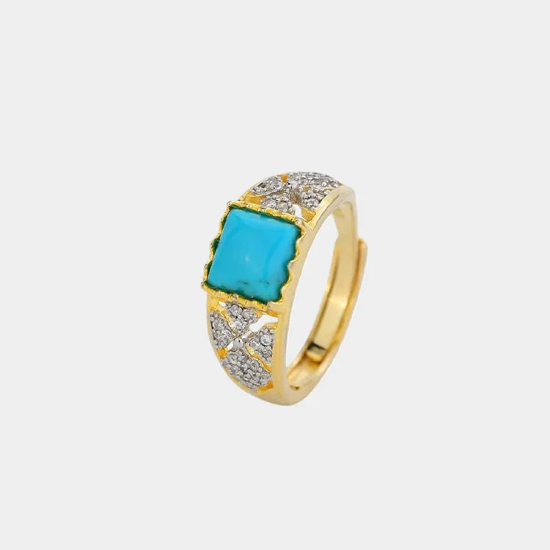 Turquoise Square S925 Silver Open Ring - OOAKB