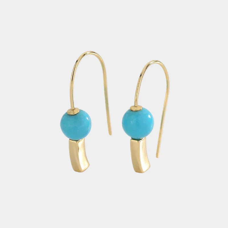 Natural Turquoise Round Bead Earrings - OOAKB